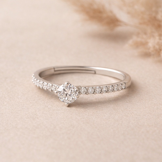 Frosted Round Lab Diamond Silver Ring for Women (SRA-AG001)