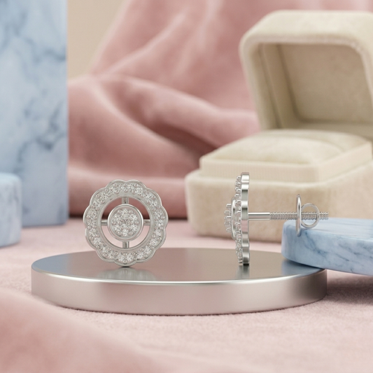 Flower Diamond Stud Silver Earring (SES-AG015)